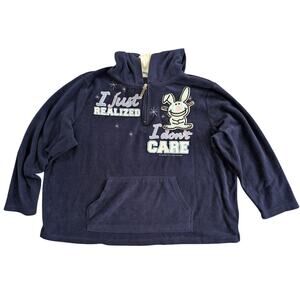 It's Happy Bunny "I Just Realized, I Don't Care" Hoodie Sweater Blue 4X Fleece